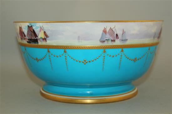 A Minton bleu celeste ground bowl, 25cm